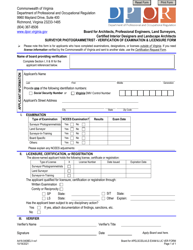 Document preview: Form A416-0408ELV Surveyor Photogrammetrist - Verification of Examination and Licensure Form - Virginia