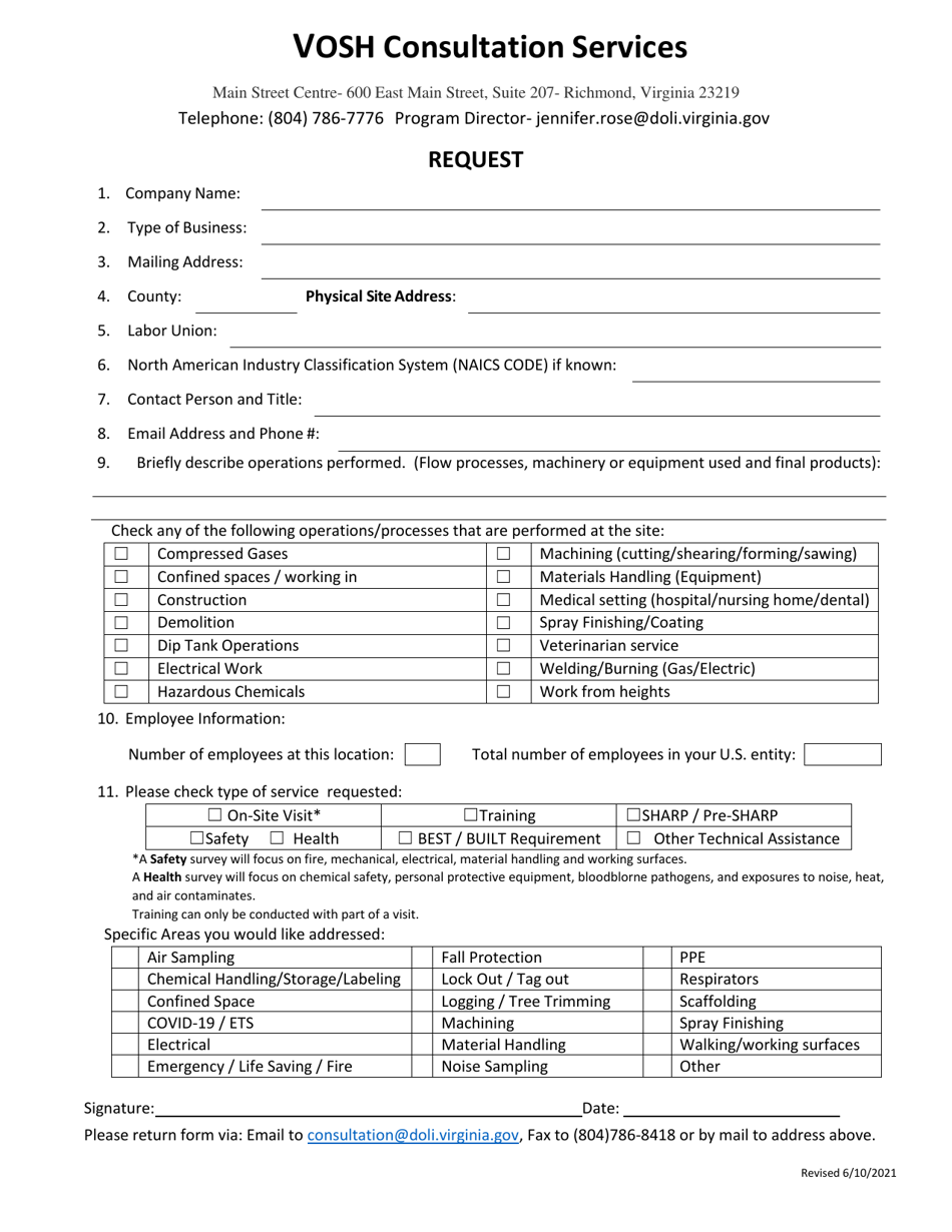 Vosh Consultation Services Request - Virginia, Page 1