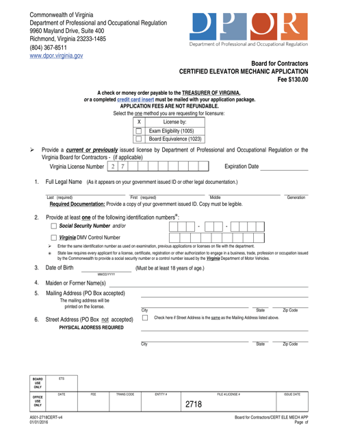 Form A501-2718CERT  Printable Pdf