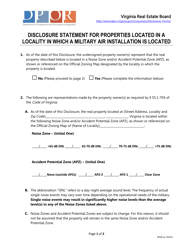 Document preview: Disclosure Statement for Properties Located in a Locality in Which a Military Air Installation Is Located - Virginia