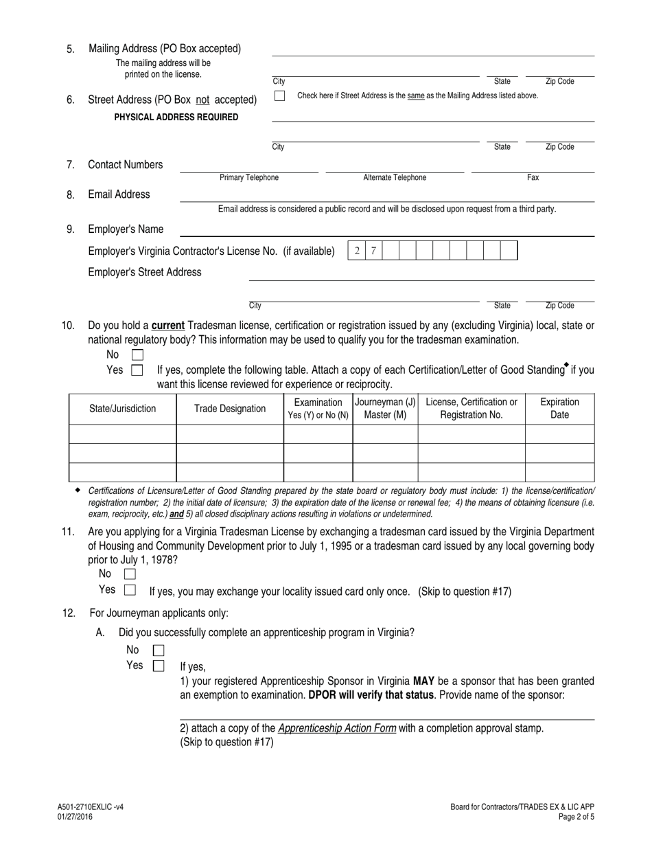 Form A501-2710EXLIC - Fill Out, Sign Online And Download Fillable PDF ...