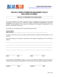 Document preview: Privately Owned Stormwater Management Facility Disclosure Statement - Virginia