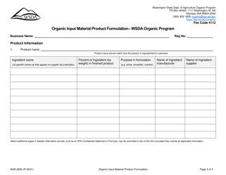 Document preview: Form AGR2820 Organic Input Material Product Formulation - Wsda Organic Program - Washington
