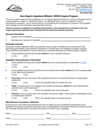 Document preview: Form AGR2252 Non-organic Ingredient Affidavit - Wsda Organic Program - Washington