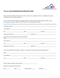Title VI/Ada Discrimination Complaint Form - Virginia