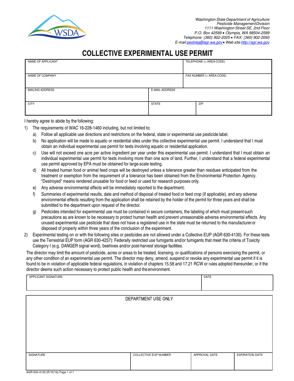 Form AGR630-4130 Collective Experimental Use Permit - Washington, Page 1
