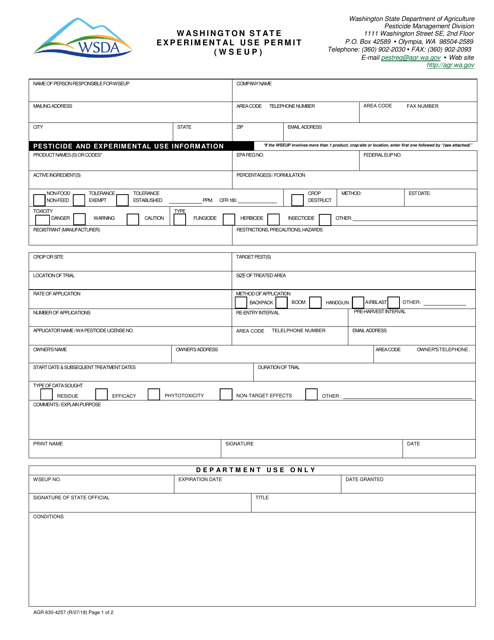 Form AGR630-4257 Washington State Experimental Use Permit (Wseup) - Washington