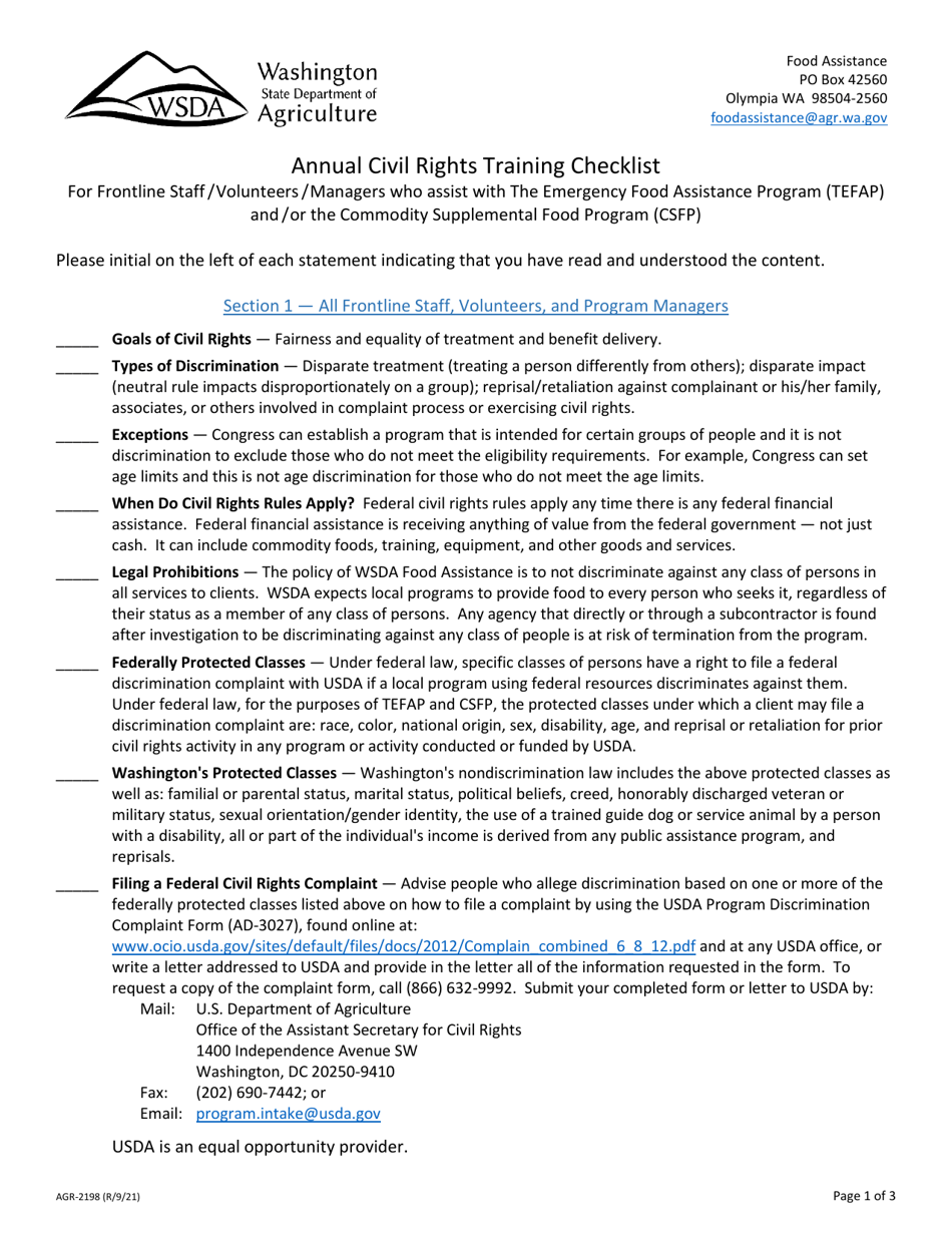 Form AGR-2198 - Fill Out, Sign Online and Download Fillable PDF ...