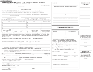 Form DC-414 Warrant in Detinue (Civil Claim for Specific Personal Property) - Virginia