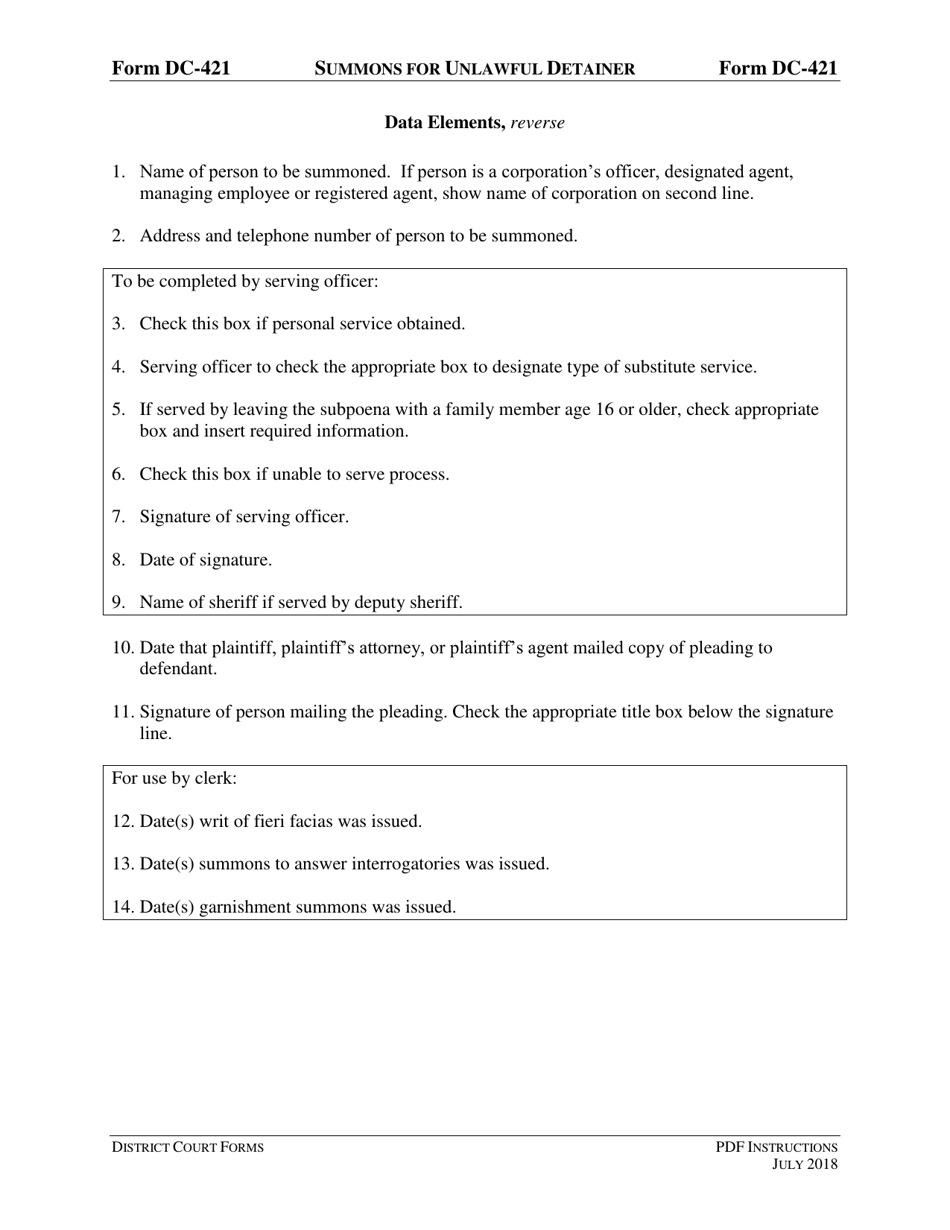 Instructions for Form DC-421 Summons for Unlawful Detainer (Civil Claim for Eviction) - Virginia, Page 5