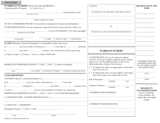 Form DC-412 Warrant in Debt (Civil Claim for Money) - Virginia