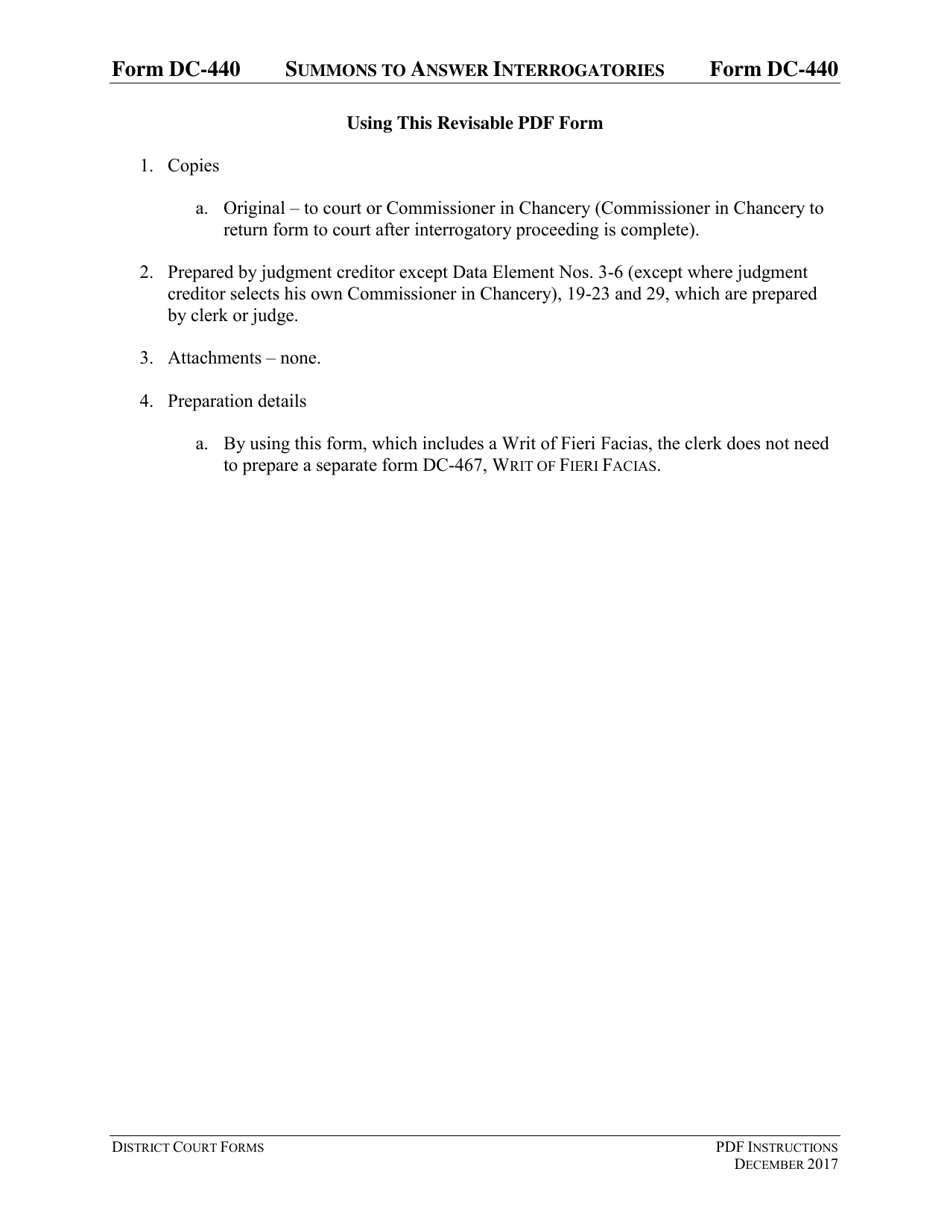 Instructions for Form DC-440 Summons to Answer Interrogatories - Virginia, Page 1