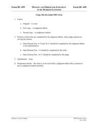 Instructions for Form DC-459 Motion and Order for Judgment to Be Marked Satisfied - Virginia