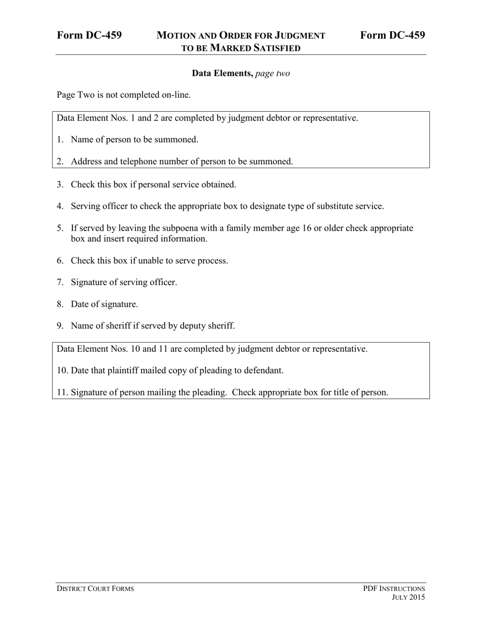 Instructions for Form DC-459 Motion and Order for Judgment to Be Marked Satisfied - Virginia, Page 5