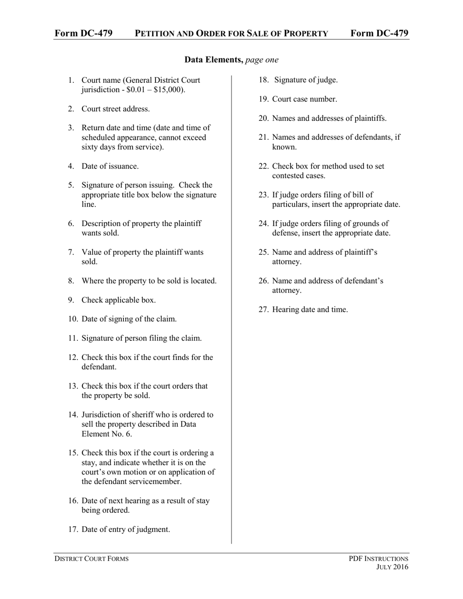 Instructions for Form DC-479 Petition and Order for Sale of Property - Virginia, Page 3