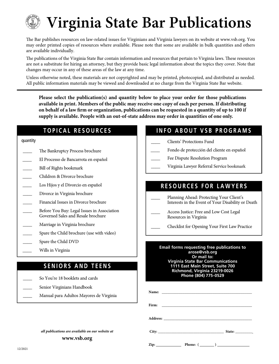 Virginia Publications Order Form Fill Out, Sign Online and Download