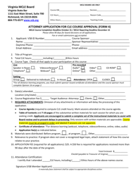 Form 4 &quot;Attorney Application for Cle Course Approval&quot; - Virginia
