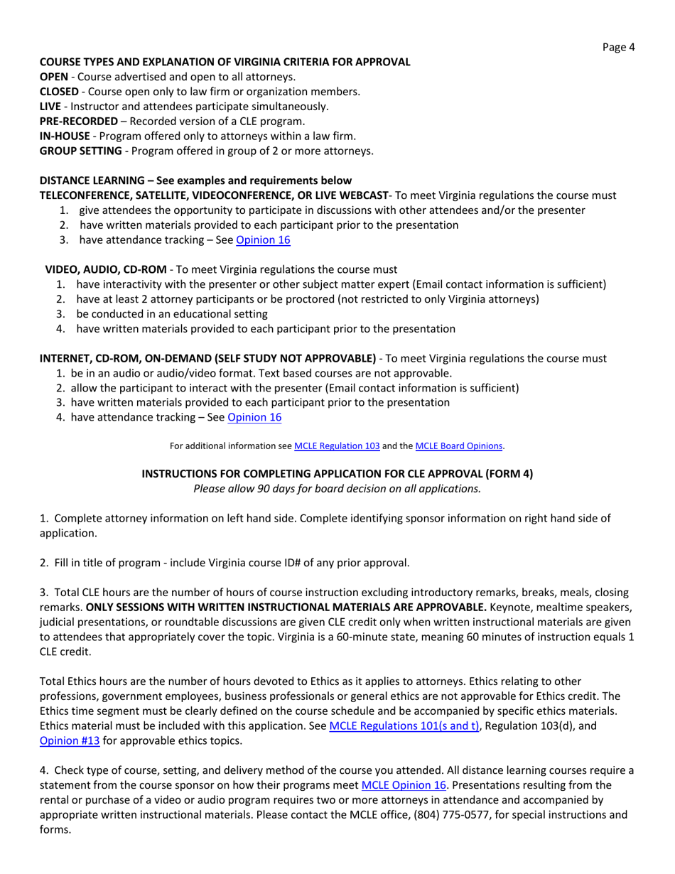 Form 4 Attorney Application for Cle Course Approval - Virginia, Page 4