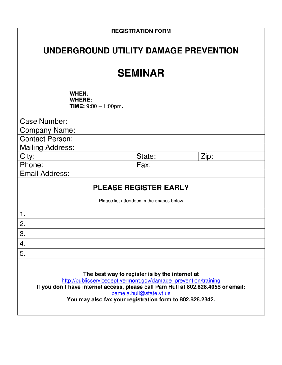 Registration for Department Training Events - Underground Utility Damage Prevention Seminar - Vermont, Page 1