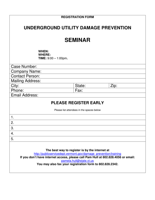 Registration for Department Training Events - Underground Utility Damage Prevention Seminar - Vermont Download Pdf