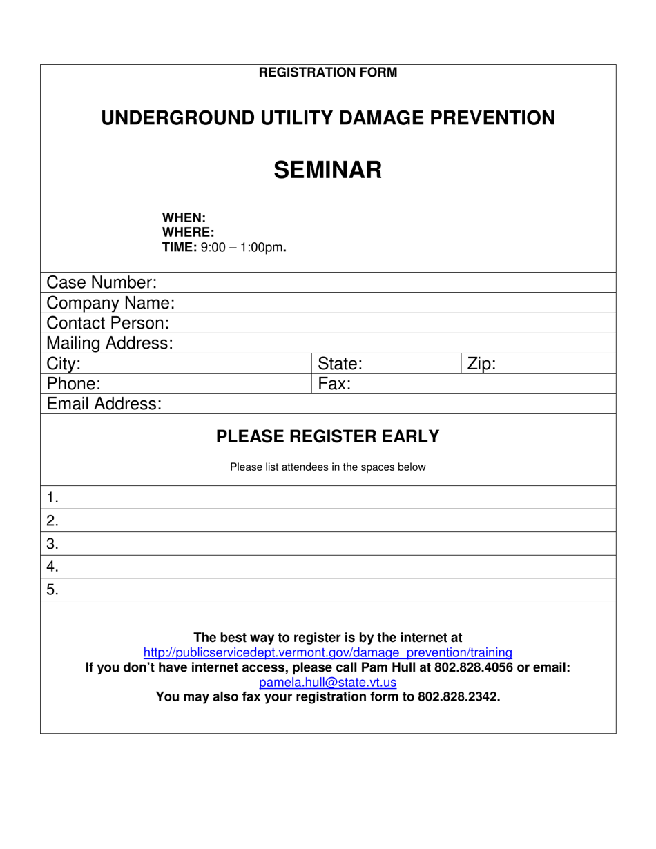 Vermont Registration for Department Training Events Underground Utility Damage Prevention