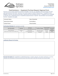 Form AGR-2204 Food Assistance - Equipment Purchase Request/Approval Form - Washington