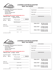 Document preview: AGR Form 603-7205 Licensed Custom Slaughter Beef Tag Order - Washington