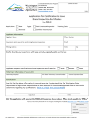 Document preview: Form AGR-7028 Application for Certification to Issue Brand Inspection Certificates - Washington