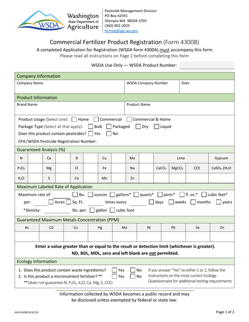 Form AGR-4300B Commercial Fertilizer Product Registration - Washington