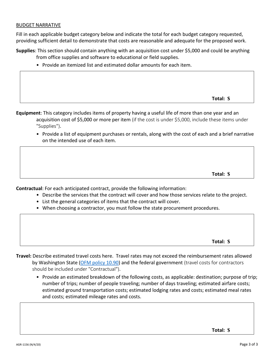 Form AGR-1156 Research Grant to Assist With the Development of an Integrated Pest Management Plan to Address Burrowing Shrimp in Willapa Bay and Grays Harbor - Washington, Page 3