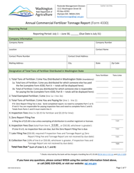 Document preview: Form AGR-4330 Annual Commercial Fertilizer Tonnage Report - Washington