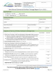 Document preview: Form AGR-4302 Semi-annual Commercial Fertilizer Tonnage Report - Washington
