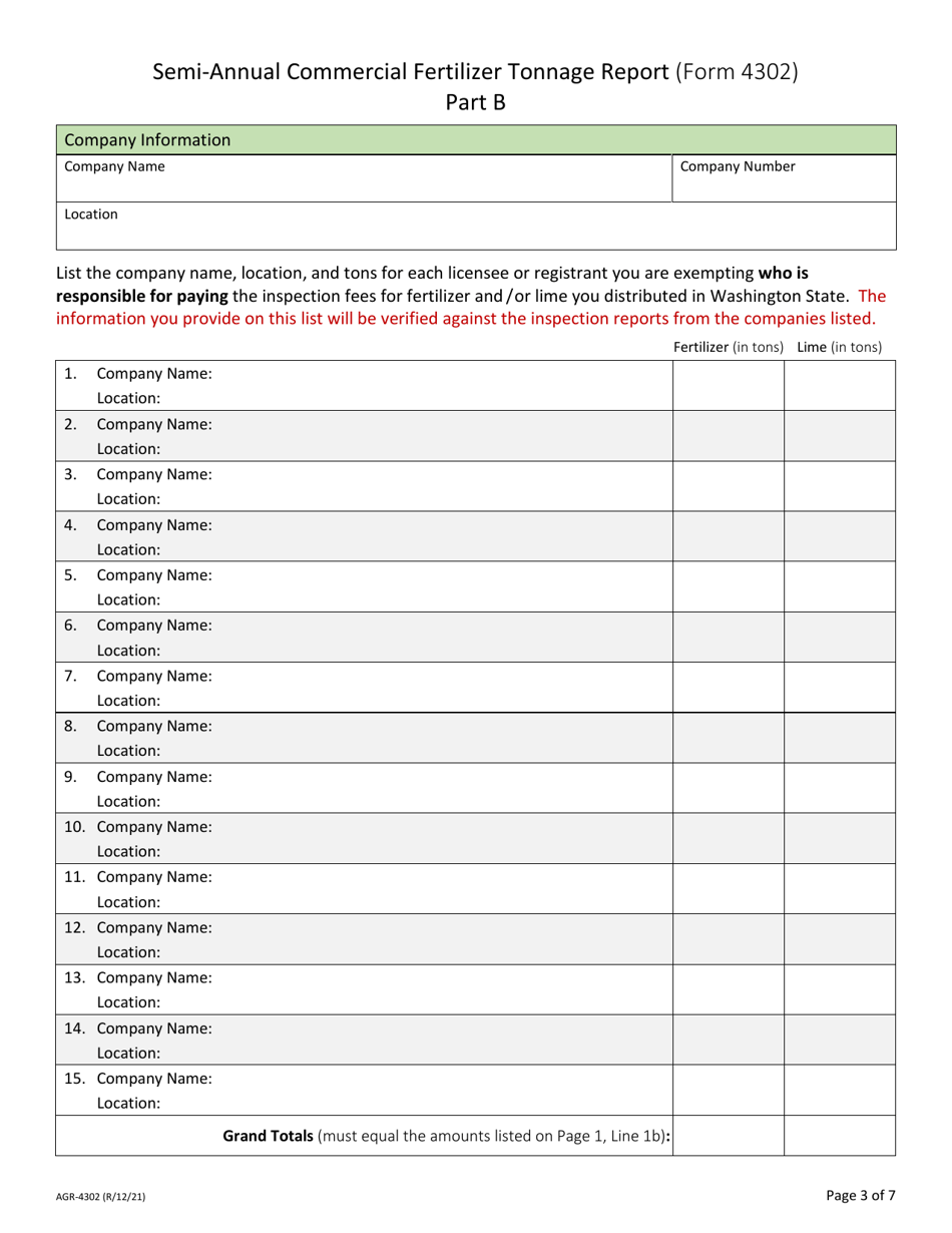 Form AGR-4302 Semi-annual Commercial Fertilizer Tonnage Report - Washington, Page 3