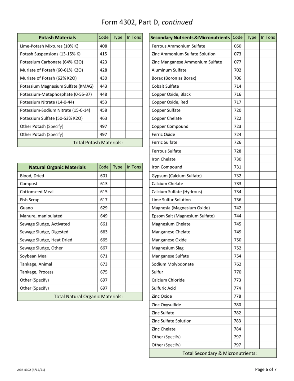 Form AGR-4302 Semi-annual Commercial Fertilizer Tonnage Report - Washington, Page 6