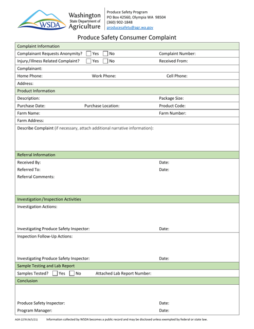 Form AGR-2278  Printable Pdf