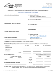 Document preview: Form AGR-2213 Emergency Food Assistance Program (Efap) Tribal Voucher Program Subcontractor Information - Washington, 2023