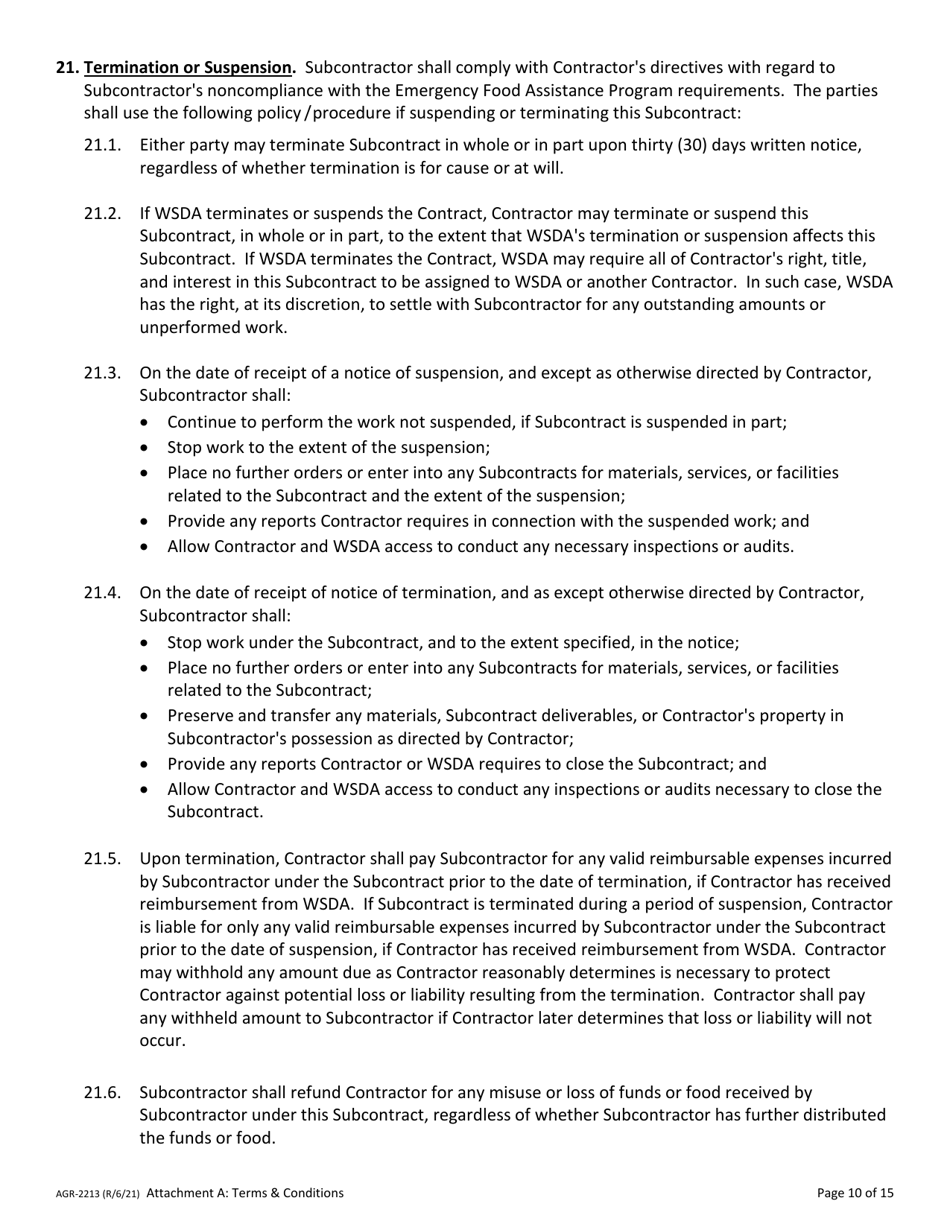 Form AGR-2213 Emergency Food Assistance Program (Efap) Tribal Voucher Program Subcontractor Information - Washington, Page 10