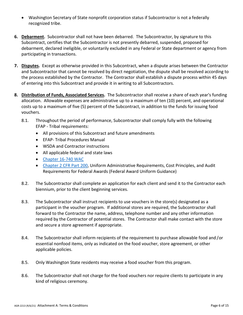 Form AGR-2213 Emergency Food Assistance Program (Efap) Tribal Voucher Program Subcontractor Information - Washington, Page 6