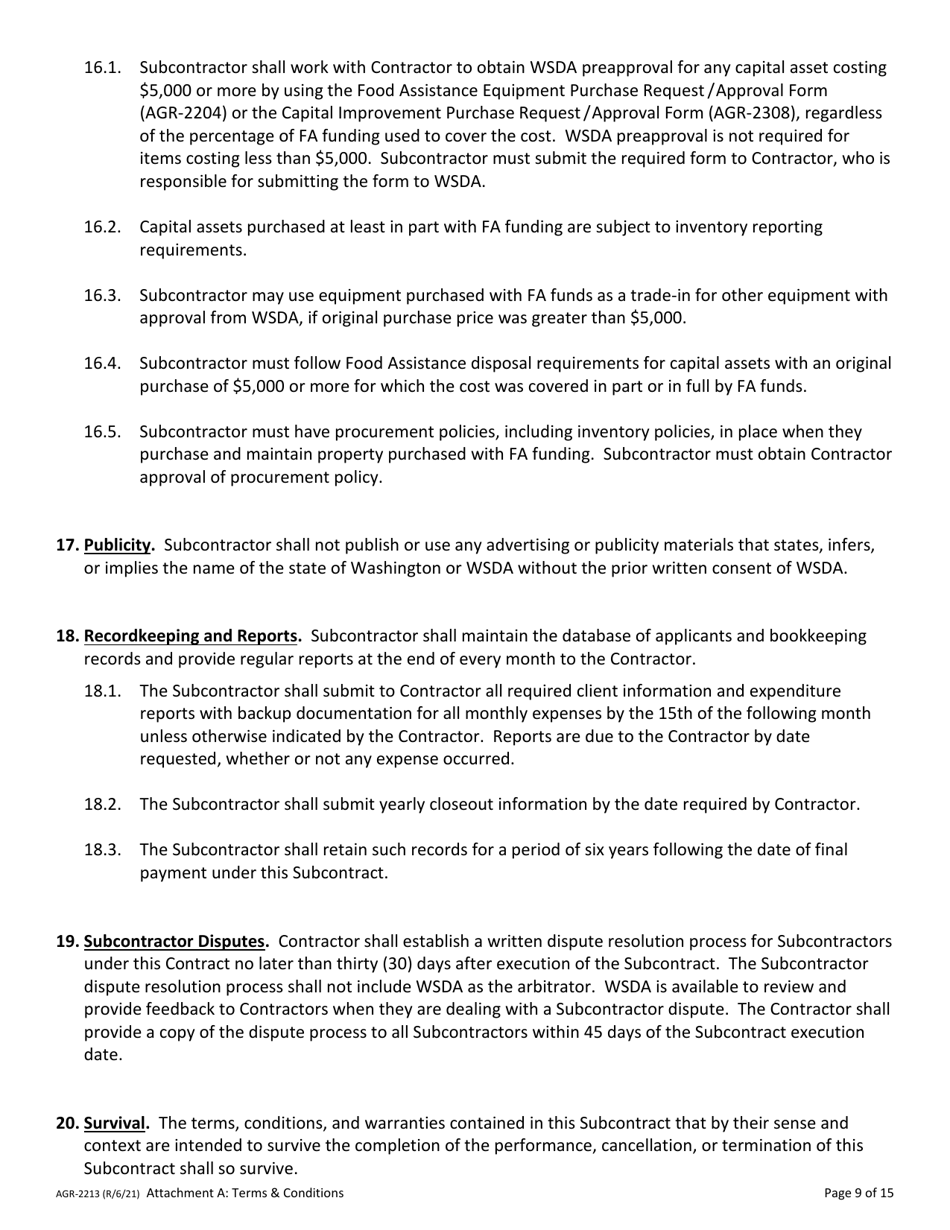 Form AGR-2213 Emergency Food Assistance Program (Efap) Tribal Voucher Program Subcontractor Information - Washington, Page 9