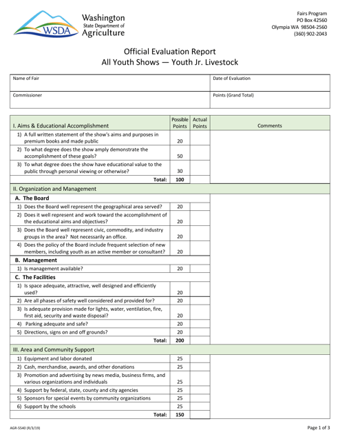 Form AGR-5540  Printable Pdf