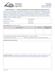 Form AGR-2308 Food Assistance - Capital Improvement Purchase Request/Approval Form - Washington