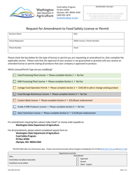 Document preview: Form AGR-2092 Request for Amendment to Food Safety License or Permit - Washington
