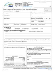 Form AGR-2090 Food Processing Plant License - New License Application - Washington