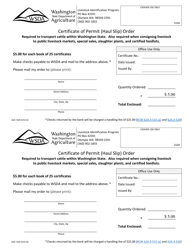 Document preview: Form AGR-7209 Certificate of Permit (Haul Slip) Order - Washington