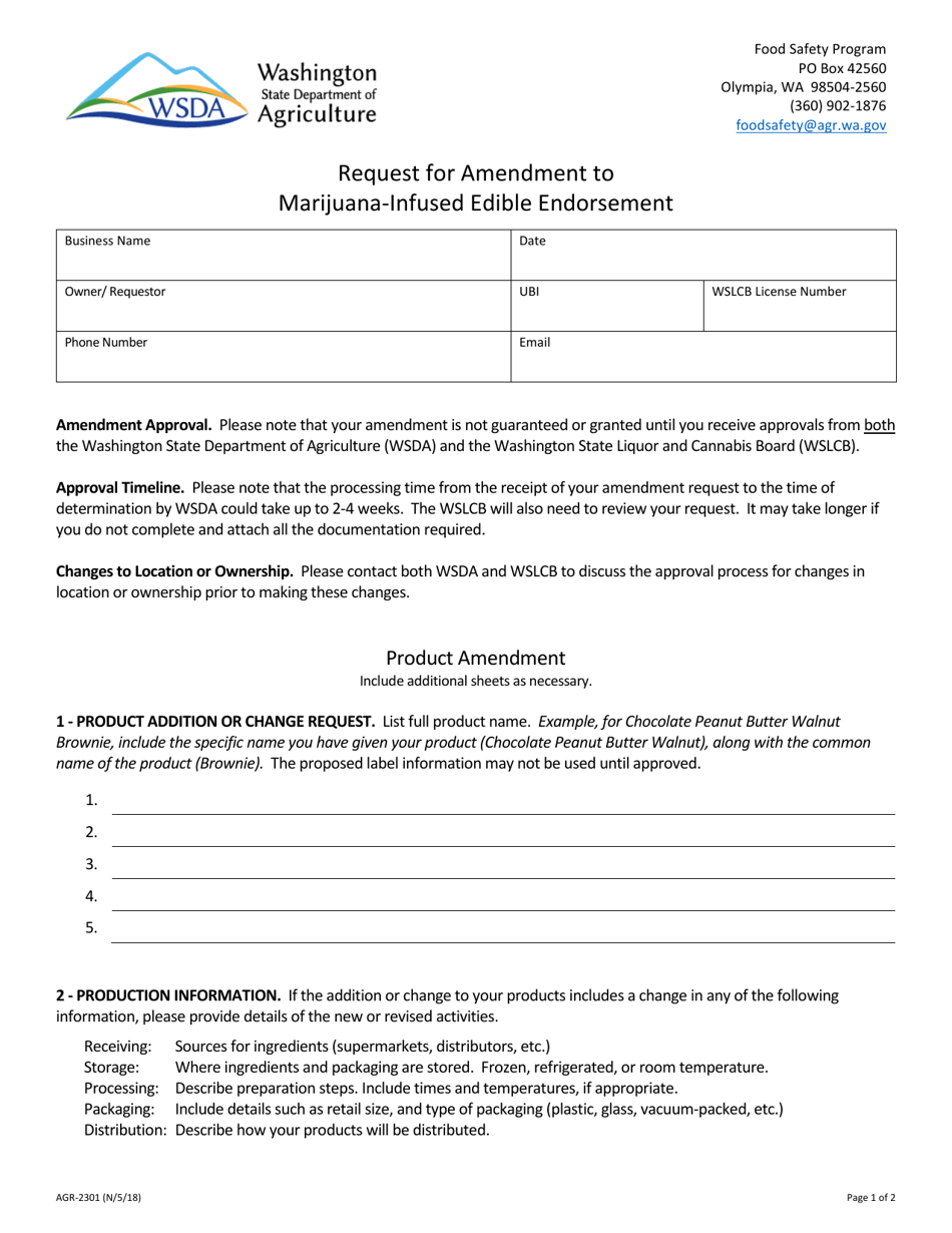 Form AGR-2301 - Fill Out, Sign Online and Download Fillable PDF ...