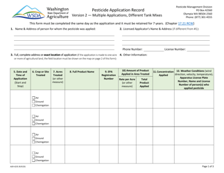 AGR Form 4235 Pesticide Application Record - Multiple Applications/Different Tank Mixes - Washington