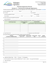 AGR Form 4234 Pesticide Application Record - Commercial Landscape Applications - Washington