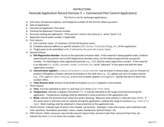 AGR Form 4237 Pesticide Application Record - Version 5 - Commercial Pest Control Applicators - Washington, Page 2