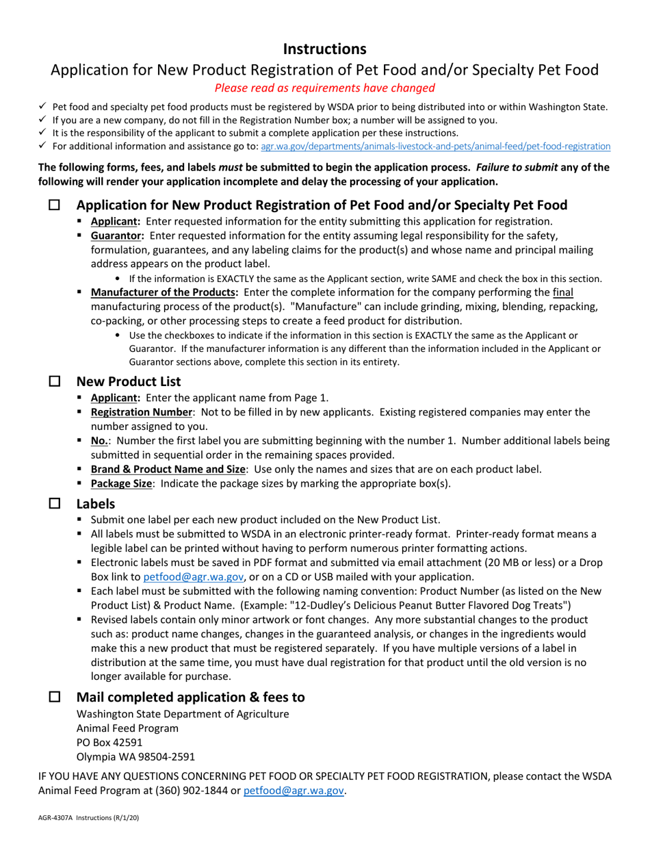 AGR Form 4307A Application for New Product Registration of Pet Food and / or Specialty Pet Food - Washington, Page 2
