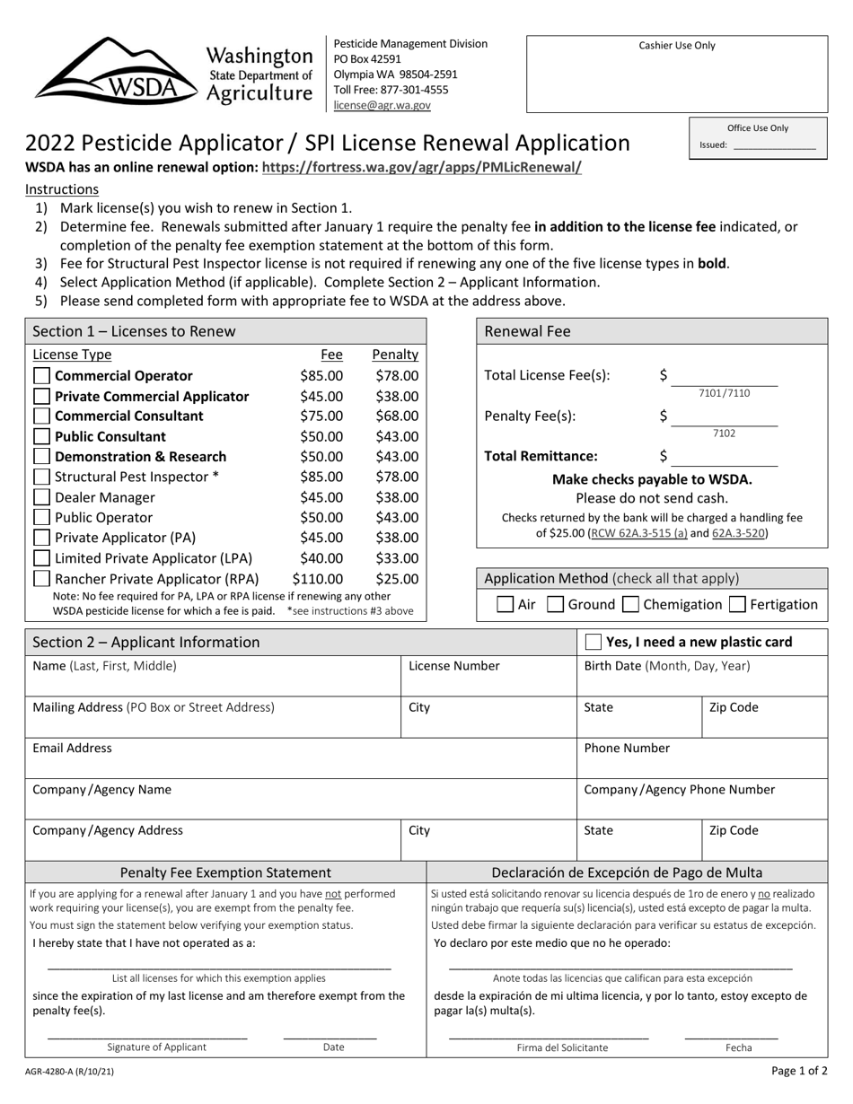 AGR Form 4280A 2022 Fill Out, Sign Online and Download Fillable PDF, Washington
